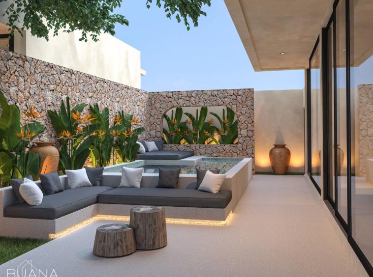 Outdoor area and pool