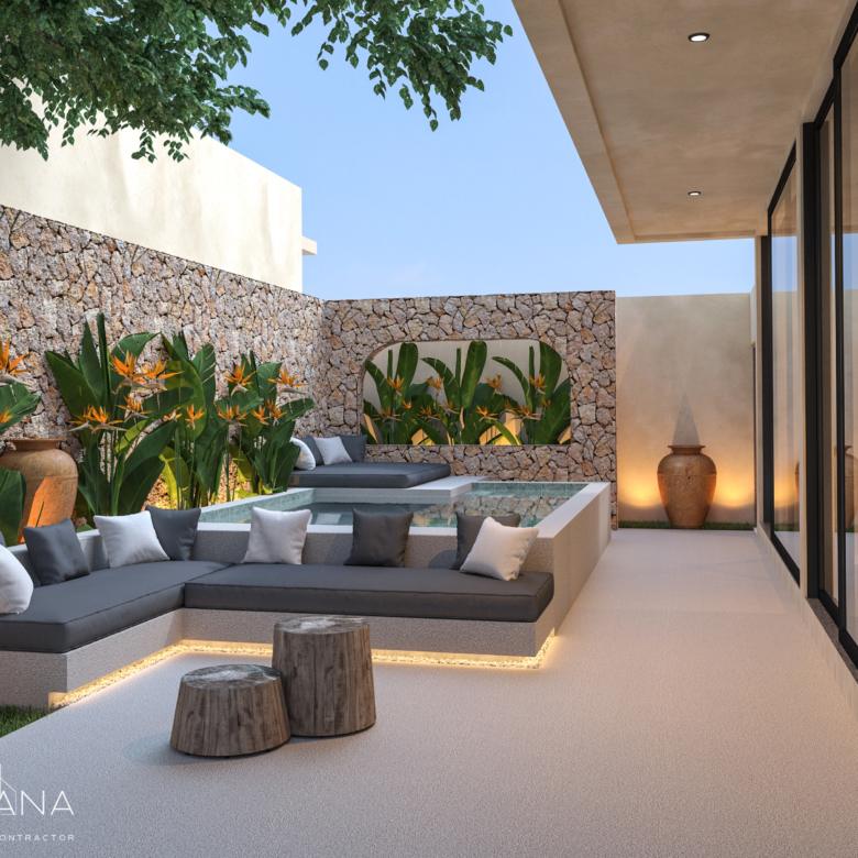 Outdoor area and pool